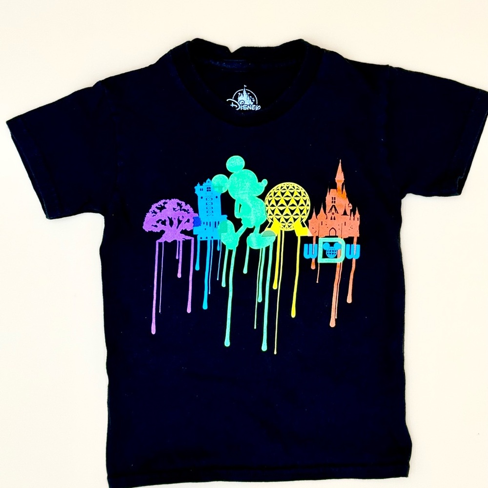 Disney Parks Icons Logo T-Shirt Black Disney World Epcot‎ Paint Runs Mickey